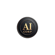 Logotipo oficial da AI Corp: selo circular preto e dourado representando soluções em inteligência artificial e engenharia de software.